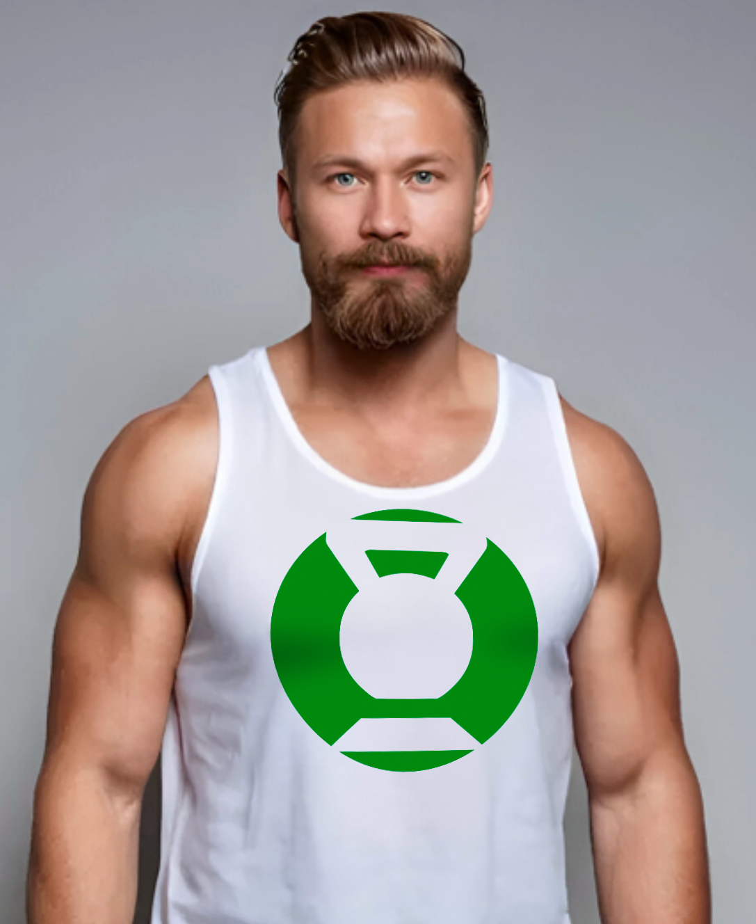 Green Kettlebell on White Tank Top for Men
