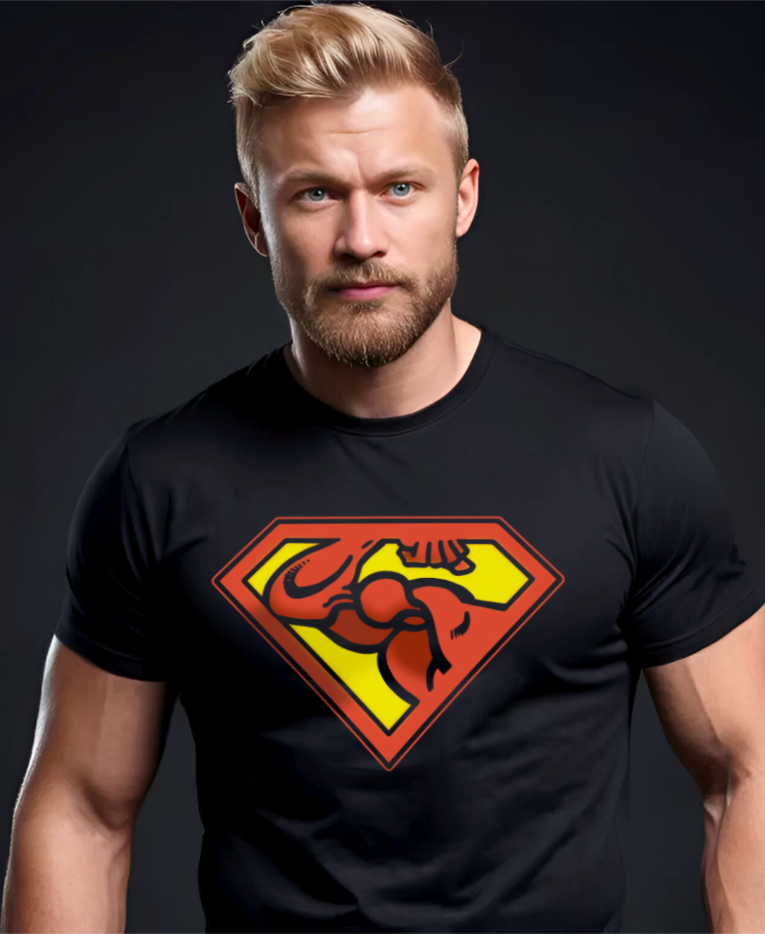 Blond muscular man wearing Pump of Tomorrow gym tee