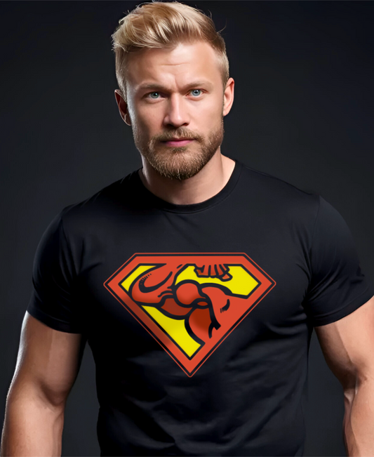 Blond muscular man wearing Pump of Tomorrow gym tee